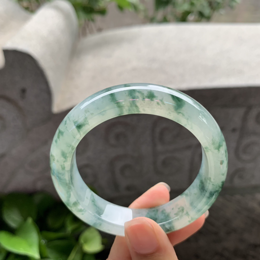 小圈口 52.2-13-8.9【冰种飘花正圈手镯】正圈52 53可戴