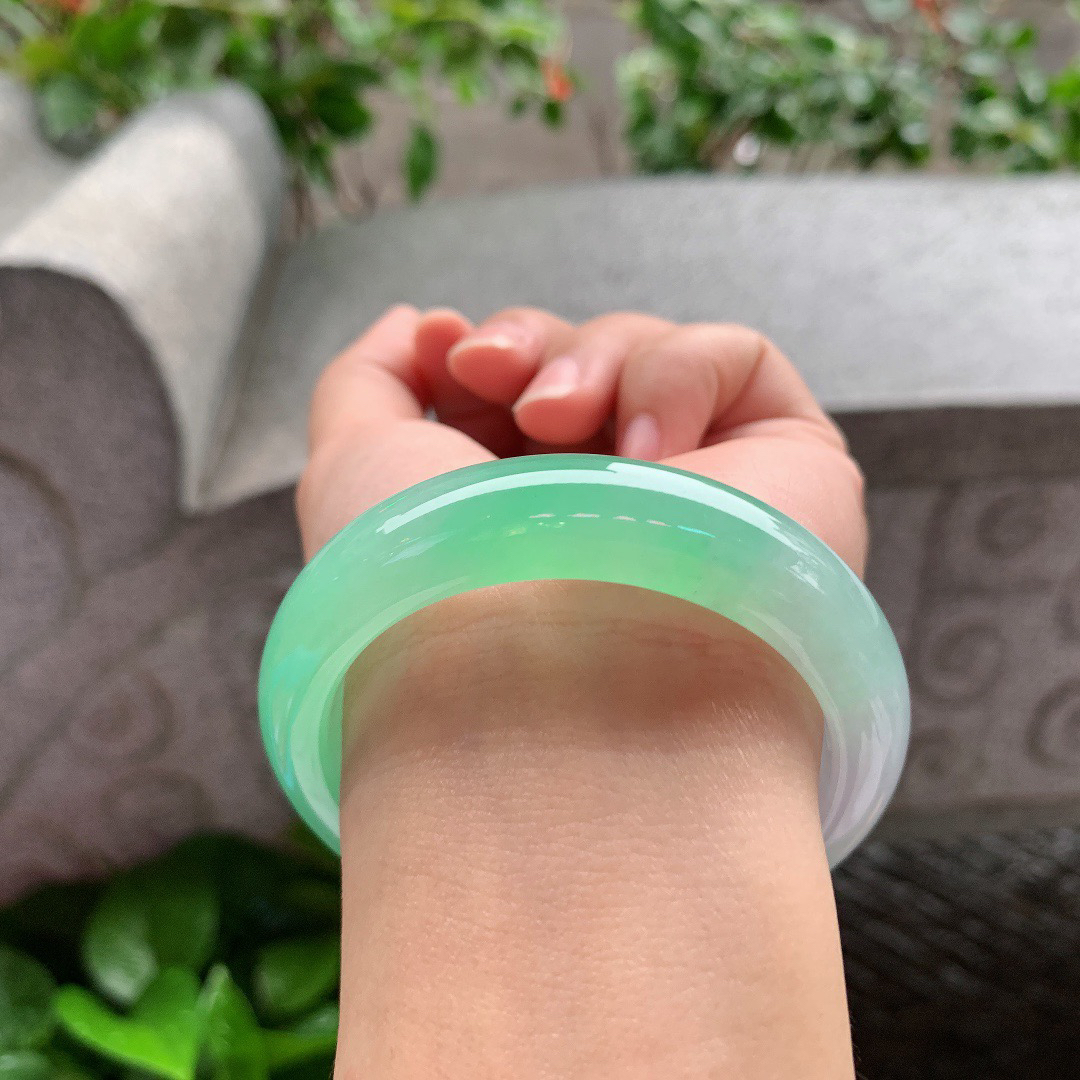 小圈口51.2-12.3-8.5 【冰甜绿正圈手镯】正圈51 52可戴