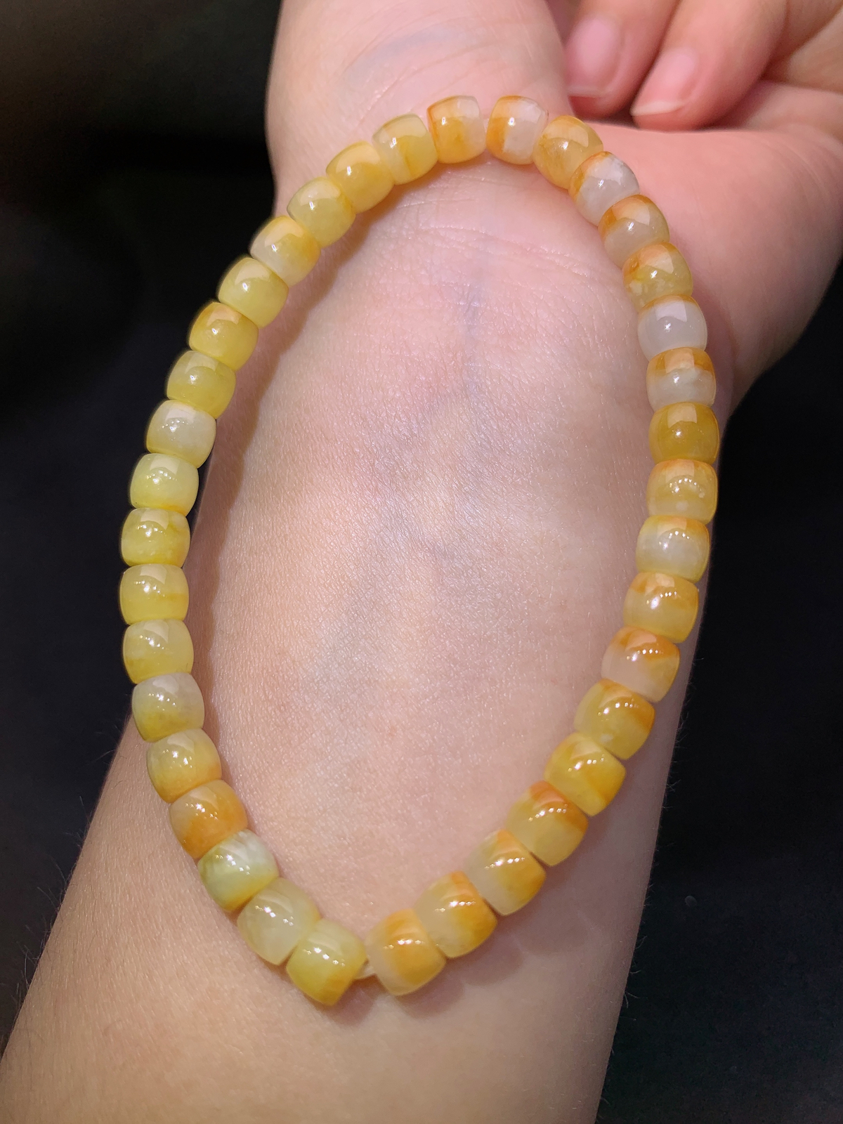 冰黄翡路路通手串，手链，冰润鲜艳，玉质细腻，种水足，Xm 尺寸4.6*5.6