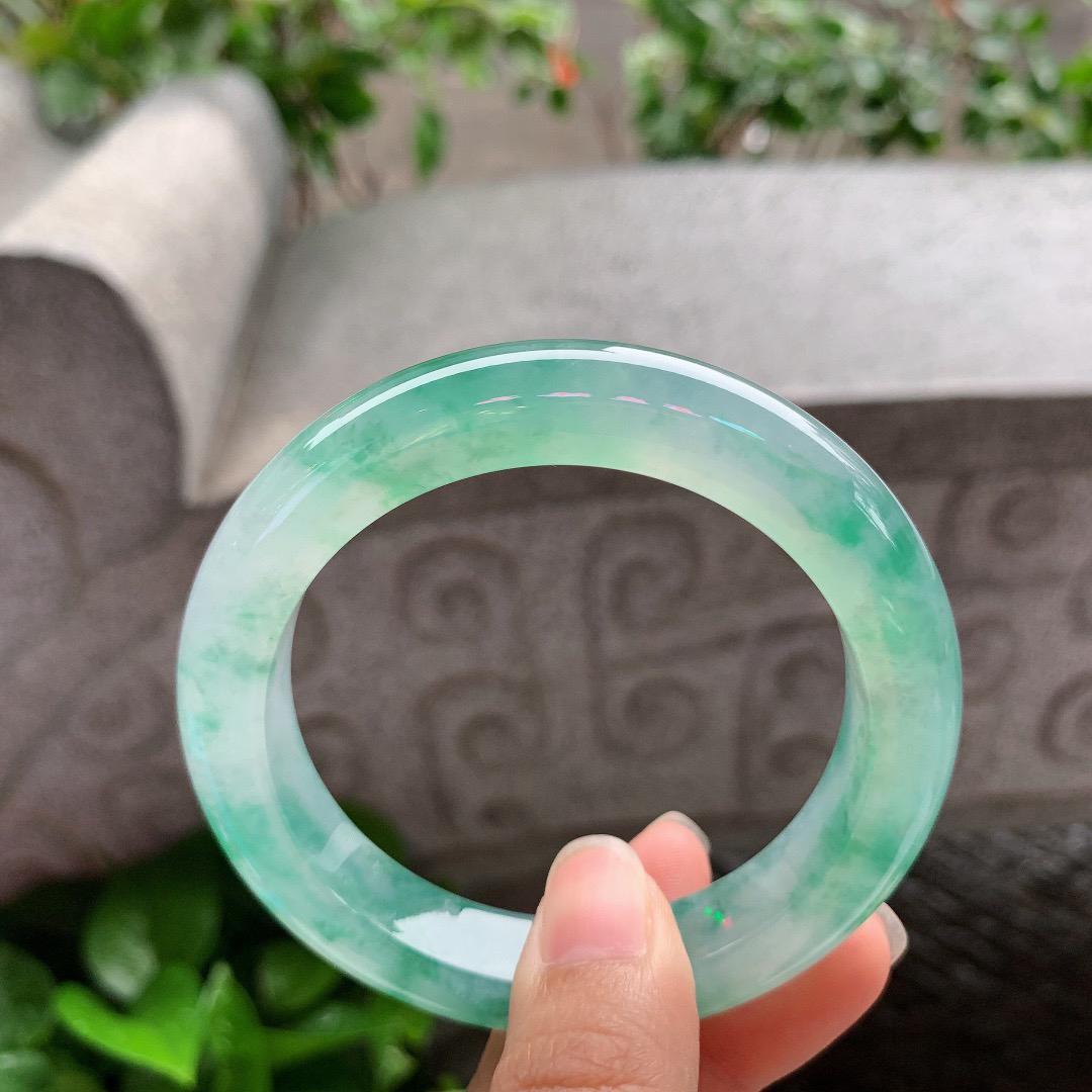 圈口 55.6-11.6-9.7【高冰飘绿花正圈手镯】正圈55 56可戴