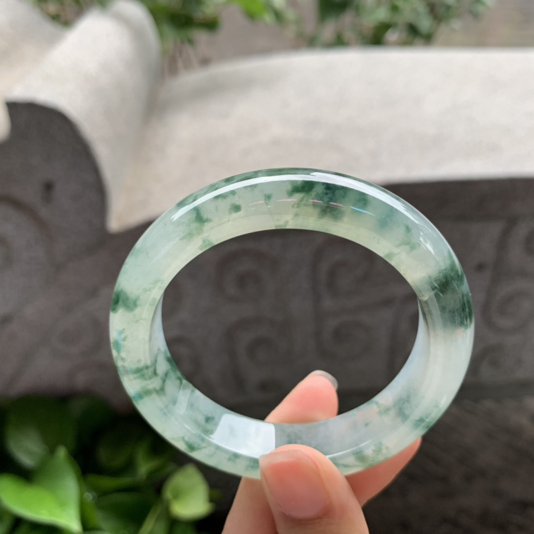 小圈口 52.2-13-8.9【冰种飘花正圈手镯】正圈52 53可戴