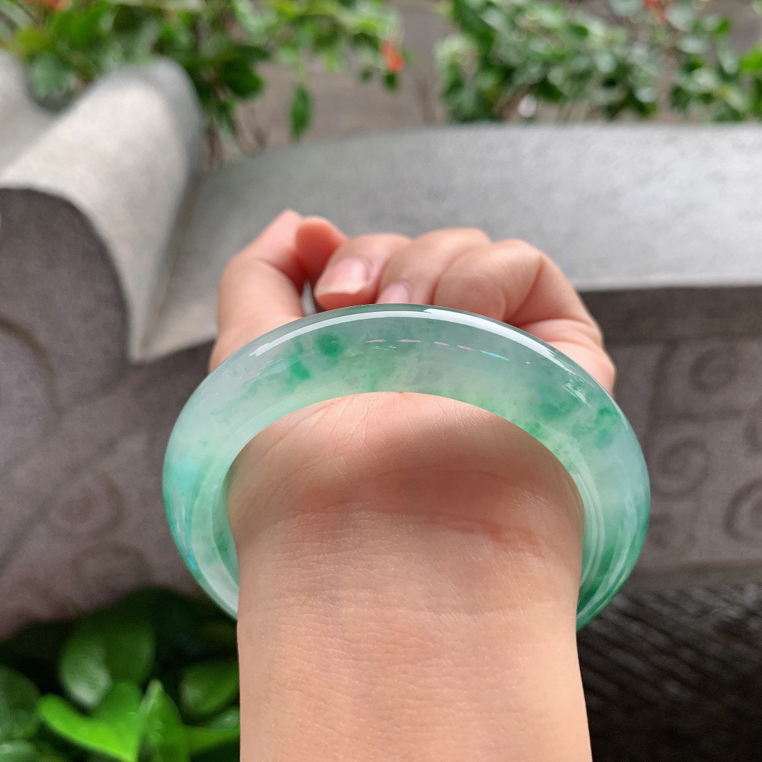 圈口 55.6-11.6-9.7【高冰飘绿花正圈手镯】正圈55 56可戴