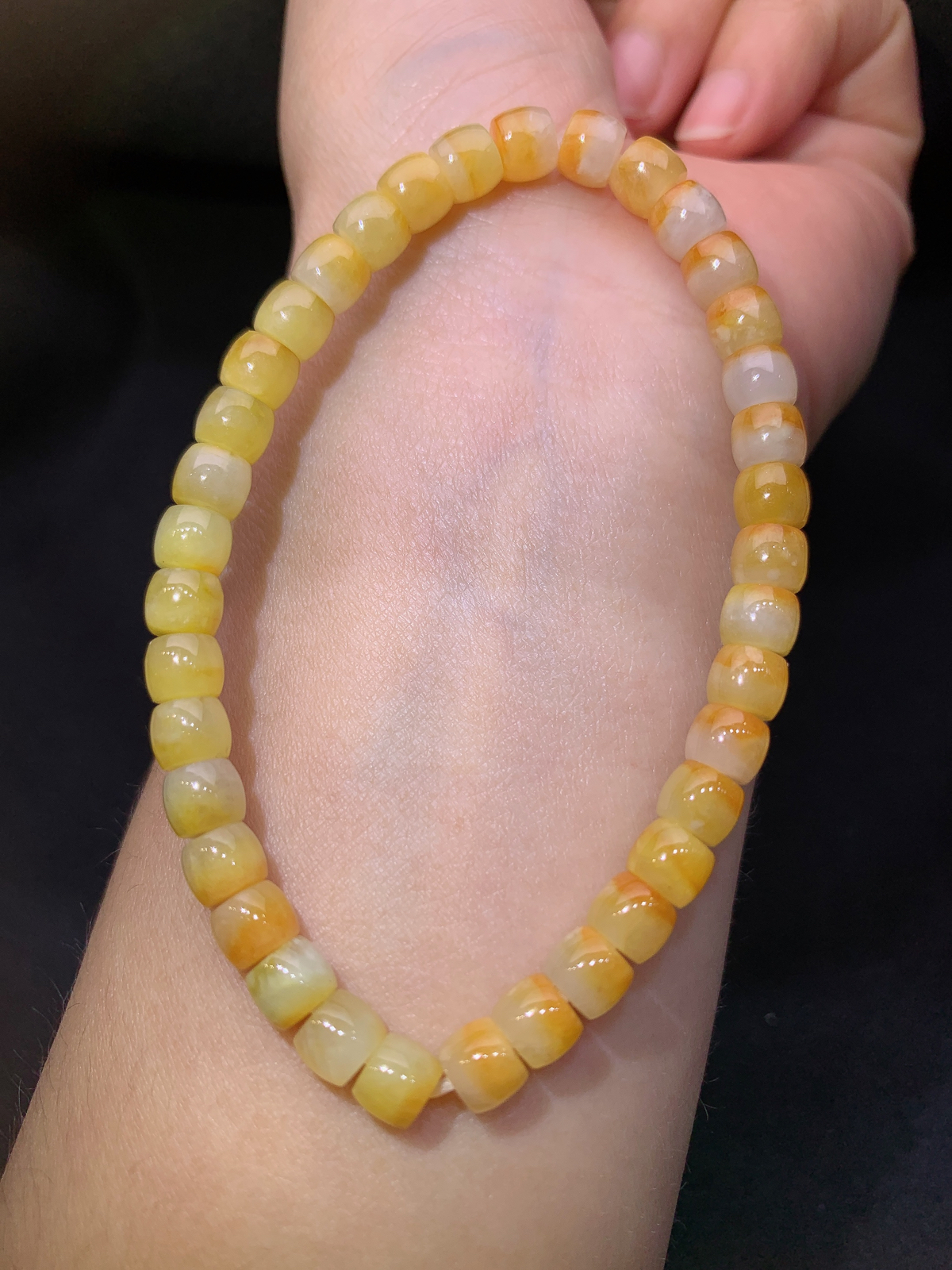 冰黄翡路路通手串，手链，冰润鲜艳，玉质细腻，种水足，Xm 尺寸4.6*5.6