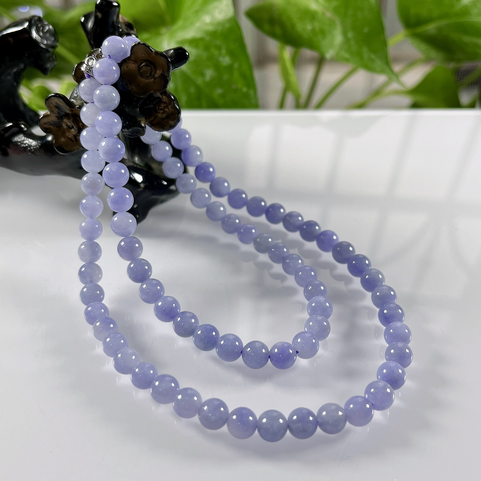 缅甸天然翡翠A货，卡6.8冰润紫罗兰浓紫圆珠项链手链，尺寸：6.8mm/80颗，长度560mm，重量：43.67g