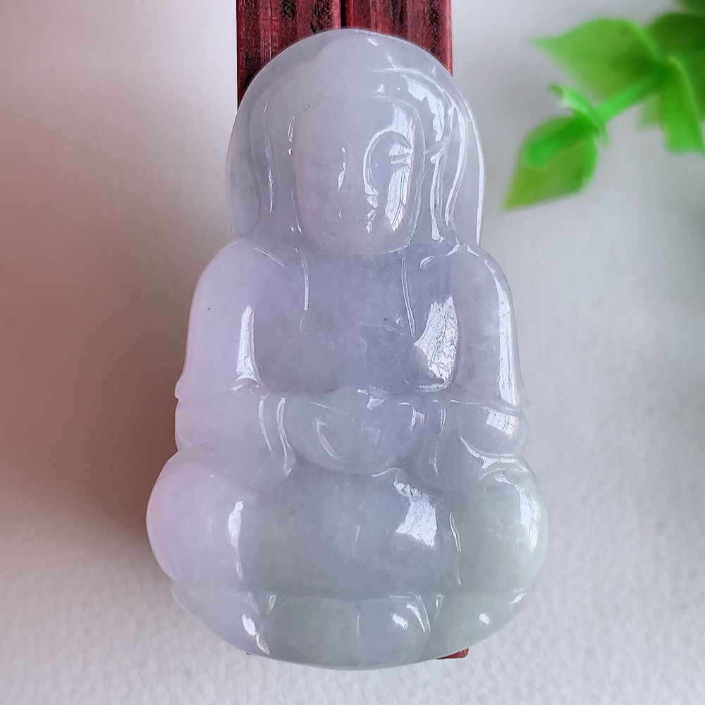 冰润紫罗兰精雕观音吊坠，法相端庄大气，工艺精湛，种色浓郁，细腻饱满冰润，种老水足，收藏佳品，佩戴大气  W357.31   尺寸：40.6-25.2-5mm
