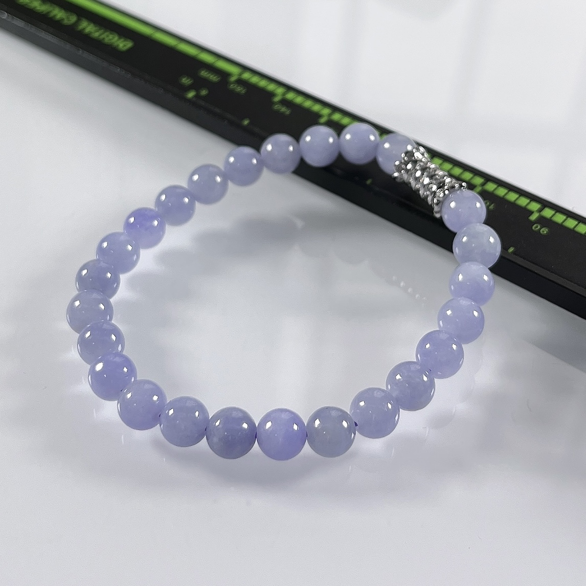 缅甸天然翡翠A货，卡6.3冰润紫罗兰浓紫圆珠手串手链，尺寸：6.3mm/25颗，长度168mm，重量：12.83g