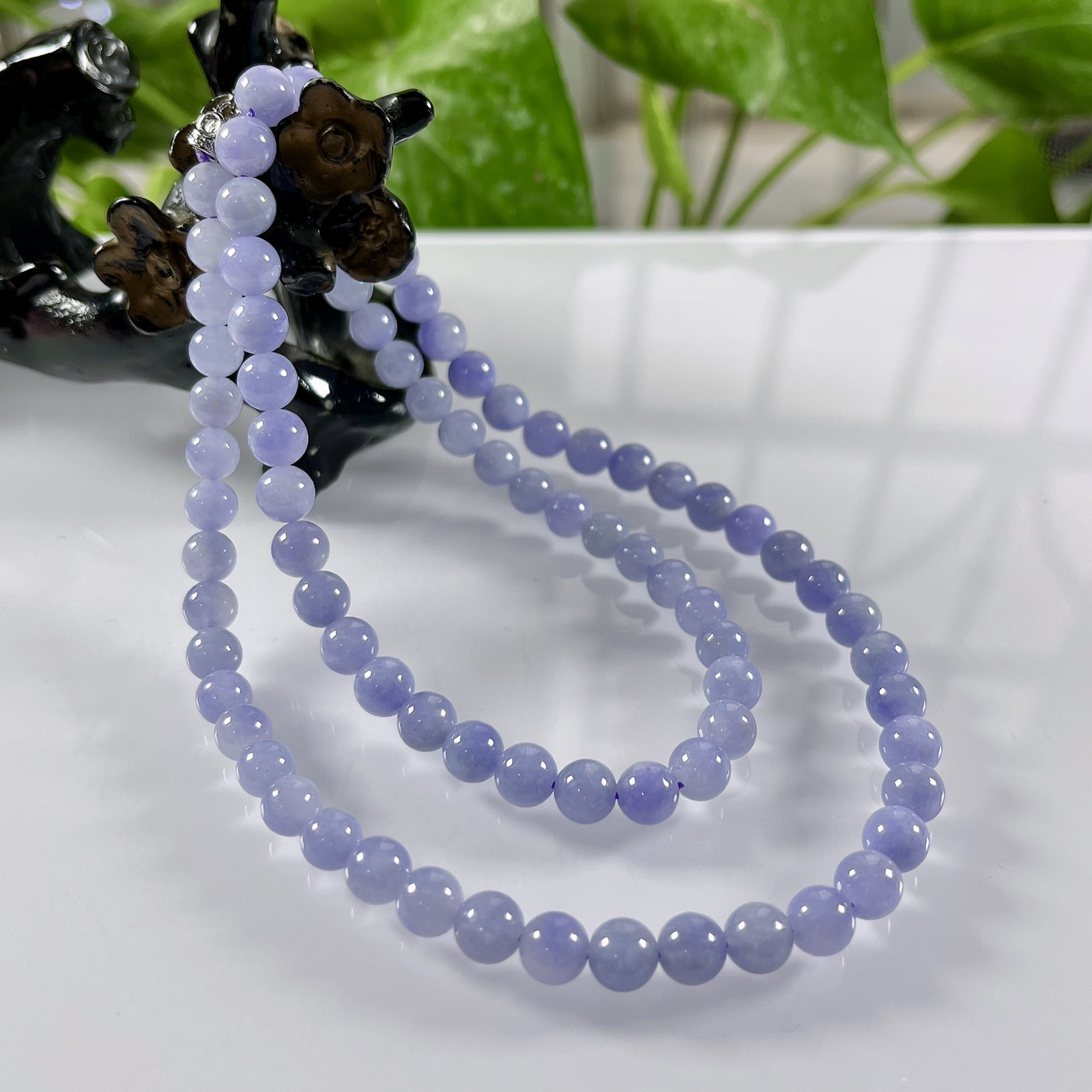 缅甸天然翡翠A货，卡6.8冰润紫罗兰浓紫圆珠项链手链，尺寸：6.8mm/80颗，长度560mm，重量：43.67g