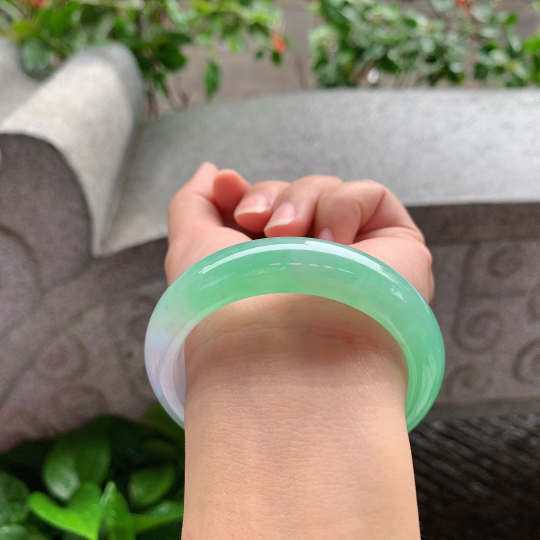 小圈口51.2-12.3-8.5 【冰甜绿正圈手镯】正圈51 52可戴