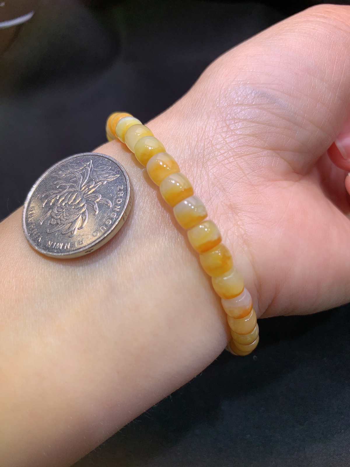 冰黄翡路路通手串，手链，冰润鲜艳，玉质细腻，种水足，Xm 尺寸4.6*5.6