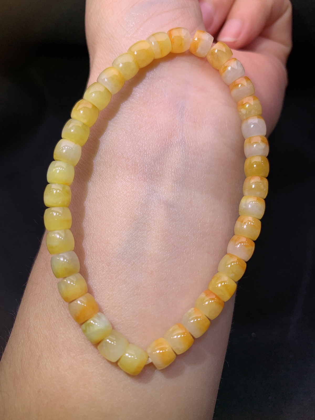 冰黄翡路路通手串，手链，冰润鲜艳，玉质细腻，种水足，Xm 尺寸4.6*5.6