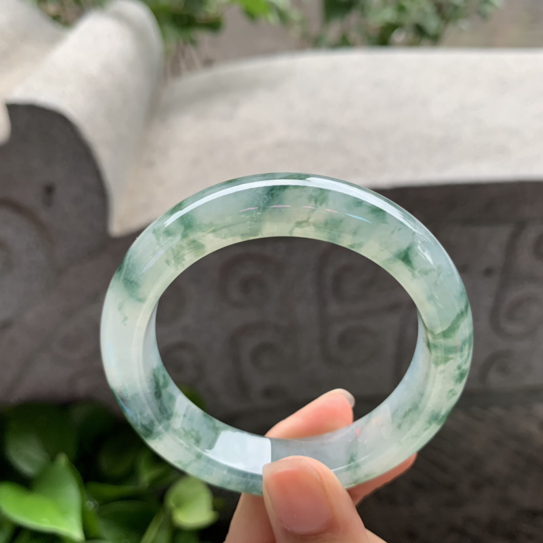 小圈口 52.2-13-8.9【冰种飘花正圈手镯】正圈52 53可戴