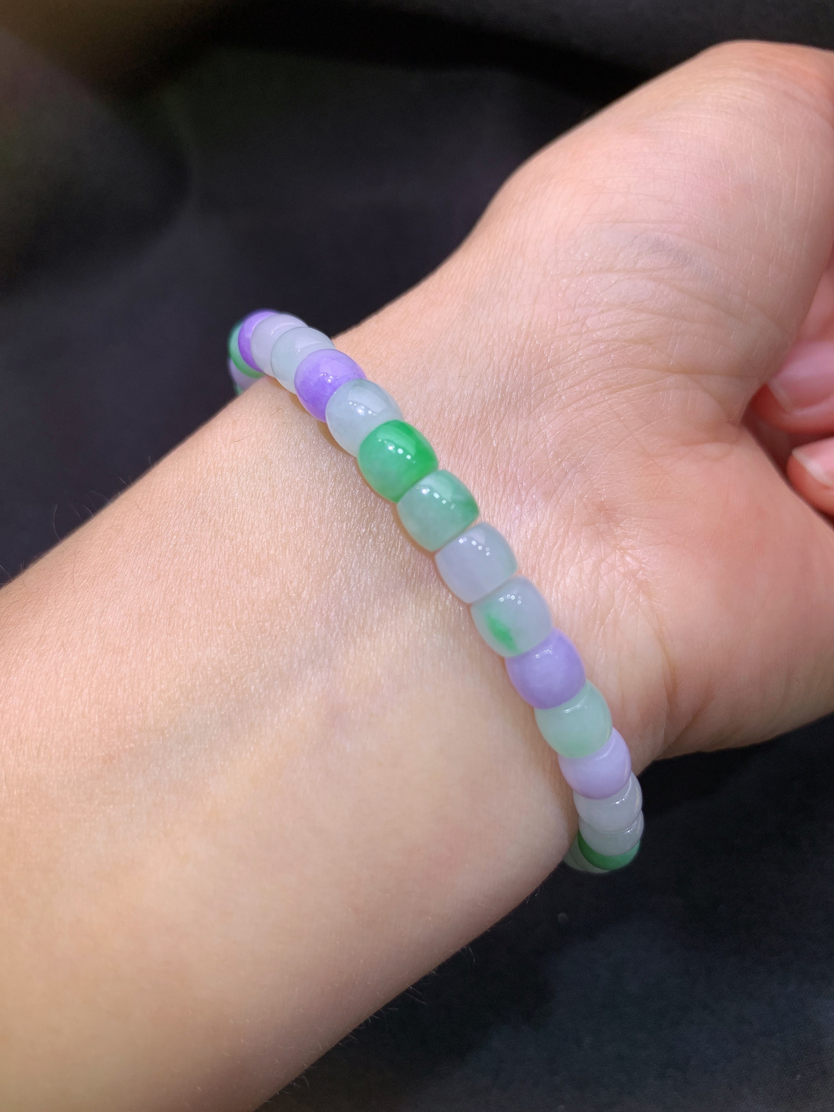 冰种多彩路路通手串，手链，冰润鲜艳，玉质细腻，种水足，Xm 尺寸4.6*5.7