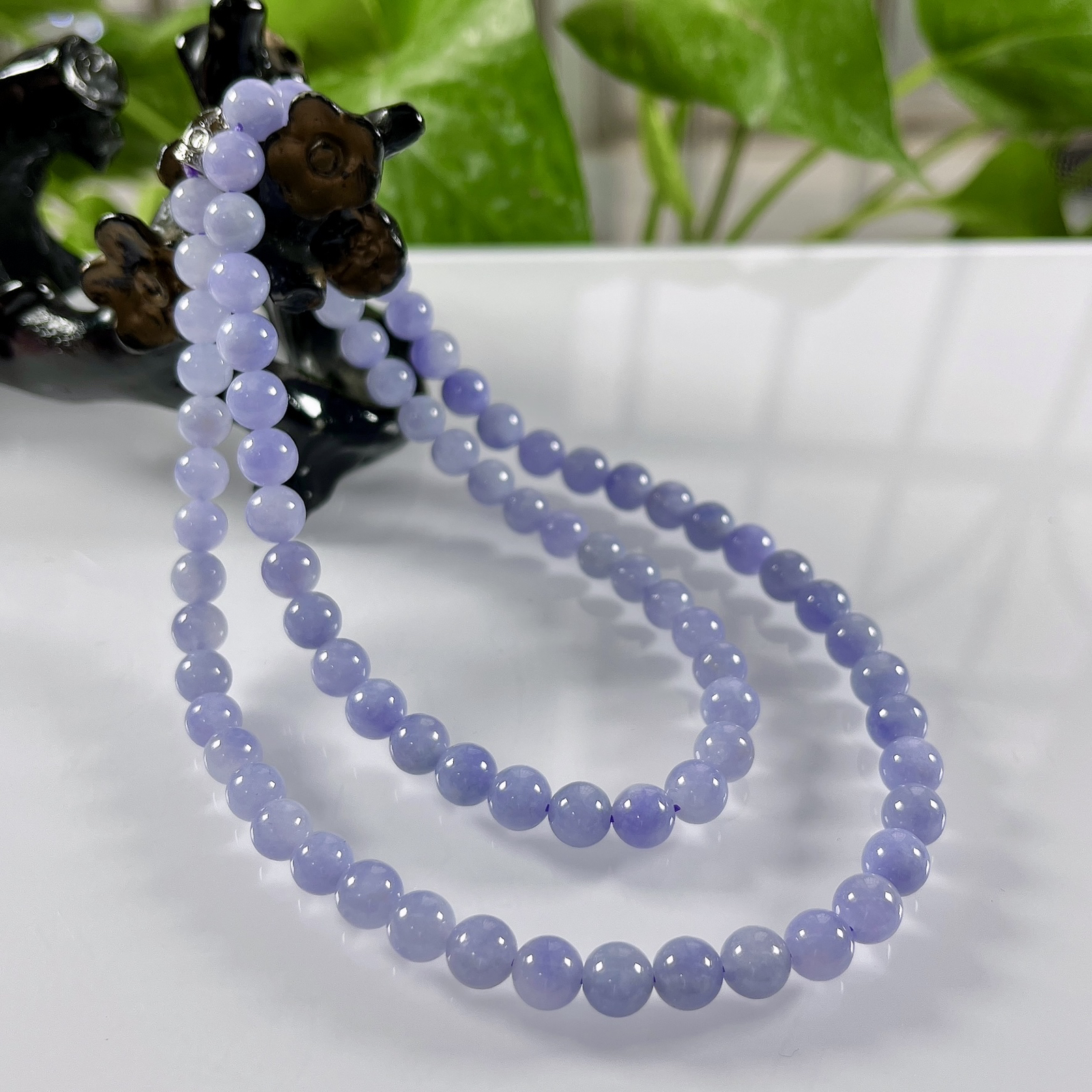 缅甸天然翡翠A货，卡6.8冰润紫罗兰浓紫圆珠项链手链，尺寸：6.8mm/80颗，长度560mm，重量：43.67g