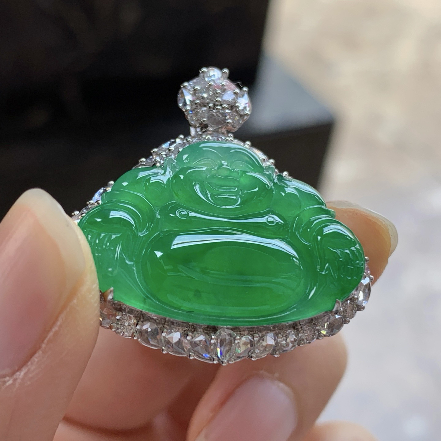 金钻镶嵌阳绿色佛公^_^色阳 水润