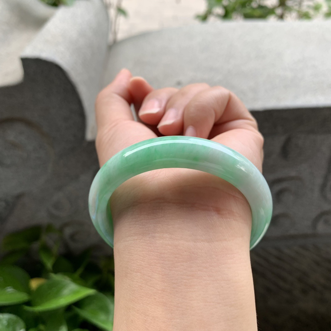 小圈口53.6-11.5-7.6 【飘绿正圈手镯】正圈53 54可戴