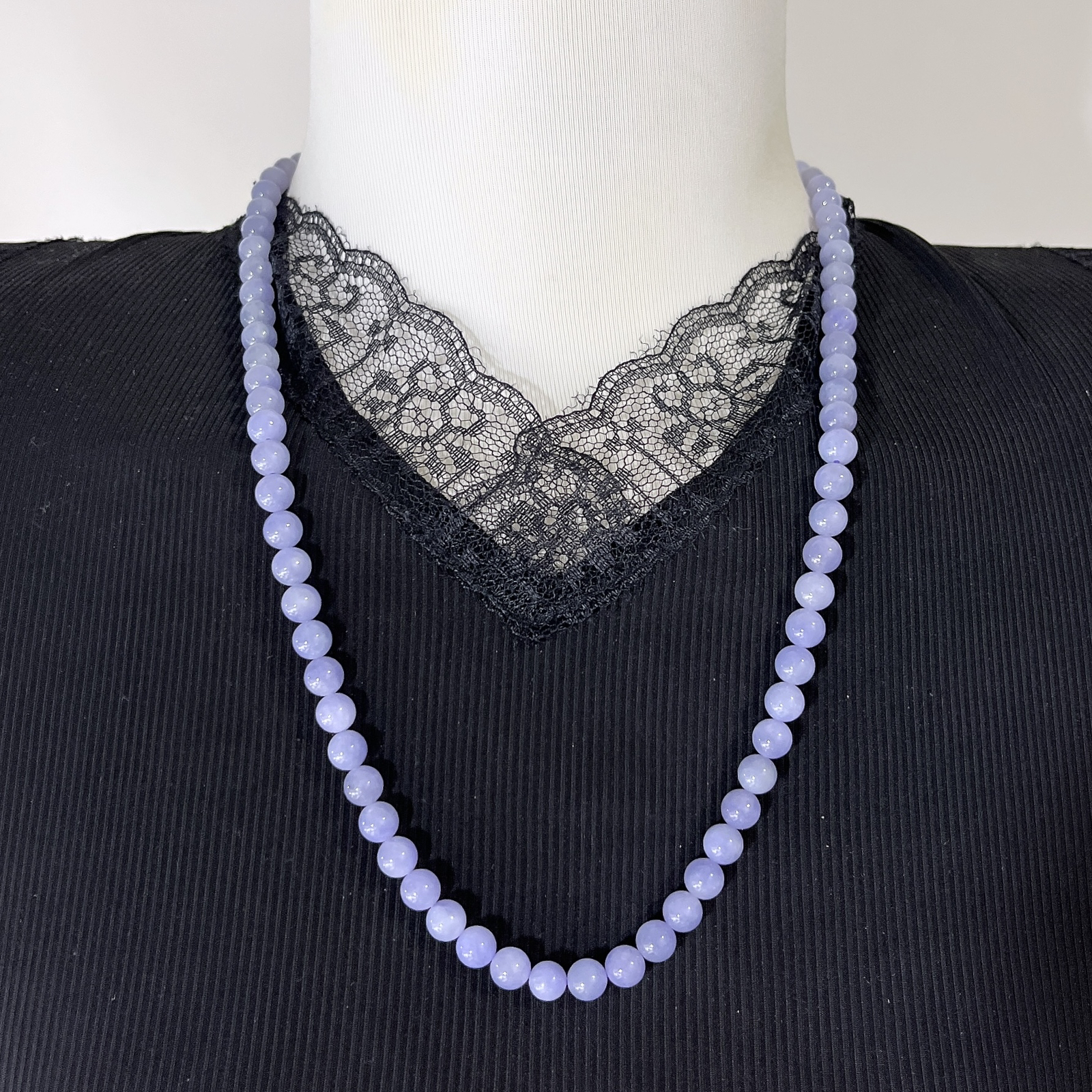 缅甸天然翡翠A货，卡6.8冰润紫罗兰浓紫圆珠项链手链，尺寸：6.8mm/80颗，长度560mm，重量：43.67g