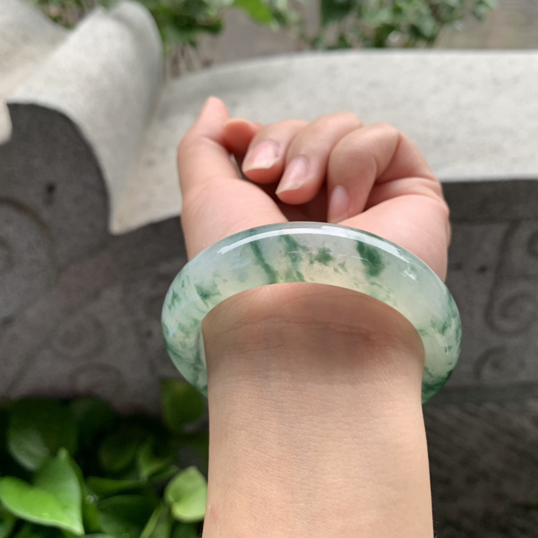 小圈口 52.2-13-8.9【冰种飘花正圈手镯】正圈52 53可戴