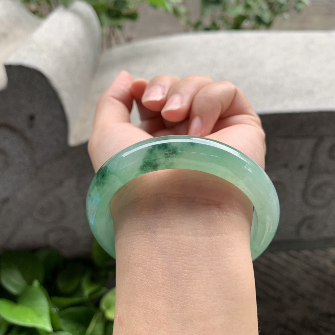 圈口 56-12.3-8.2【冰绿花正圈手镯】正圈56 57可戴