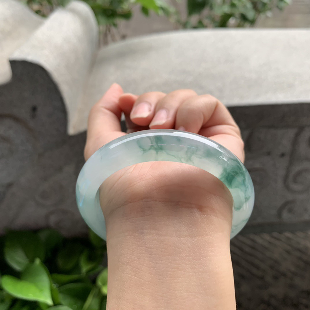 圈口56.2-12-8.5 【冰种飘花正圈手镯】正圈56 57可戴