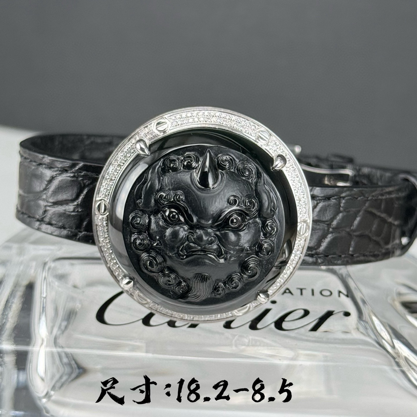 精品豪镶墨翠貔貅手环 种好色正 黑度极好 打灯通透 油性十足 尺寸18.2