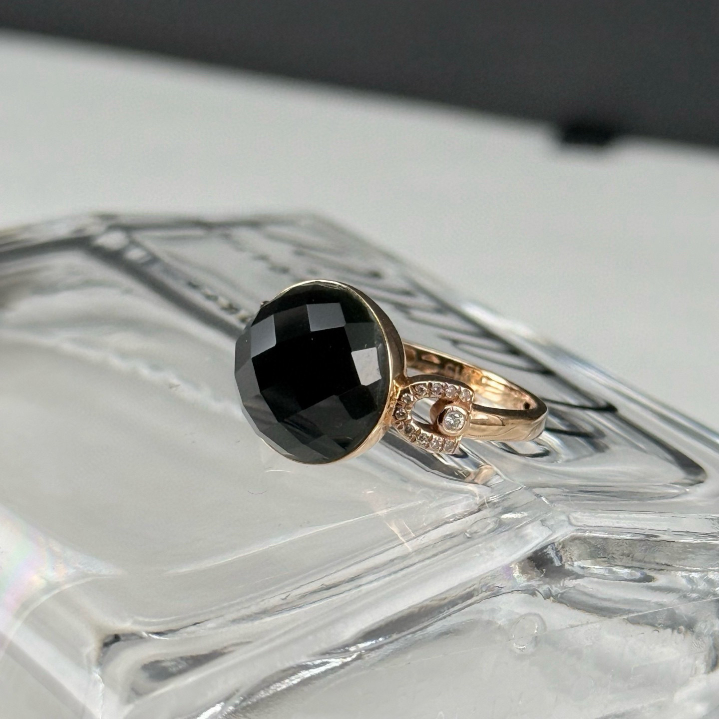 精品18k墨翠切割面女戒 种好色正 黑度极好 打灯通透 油性十足 尺寸11.7