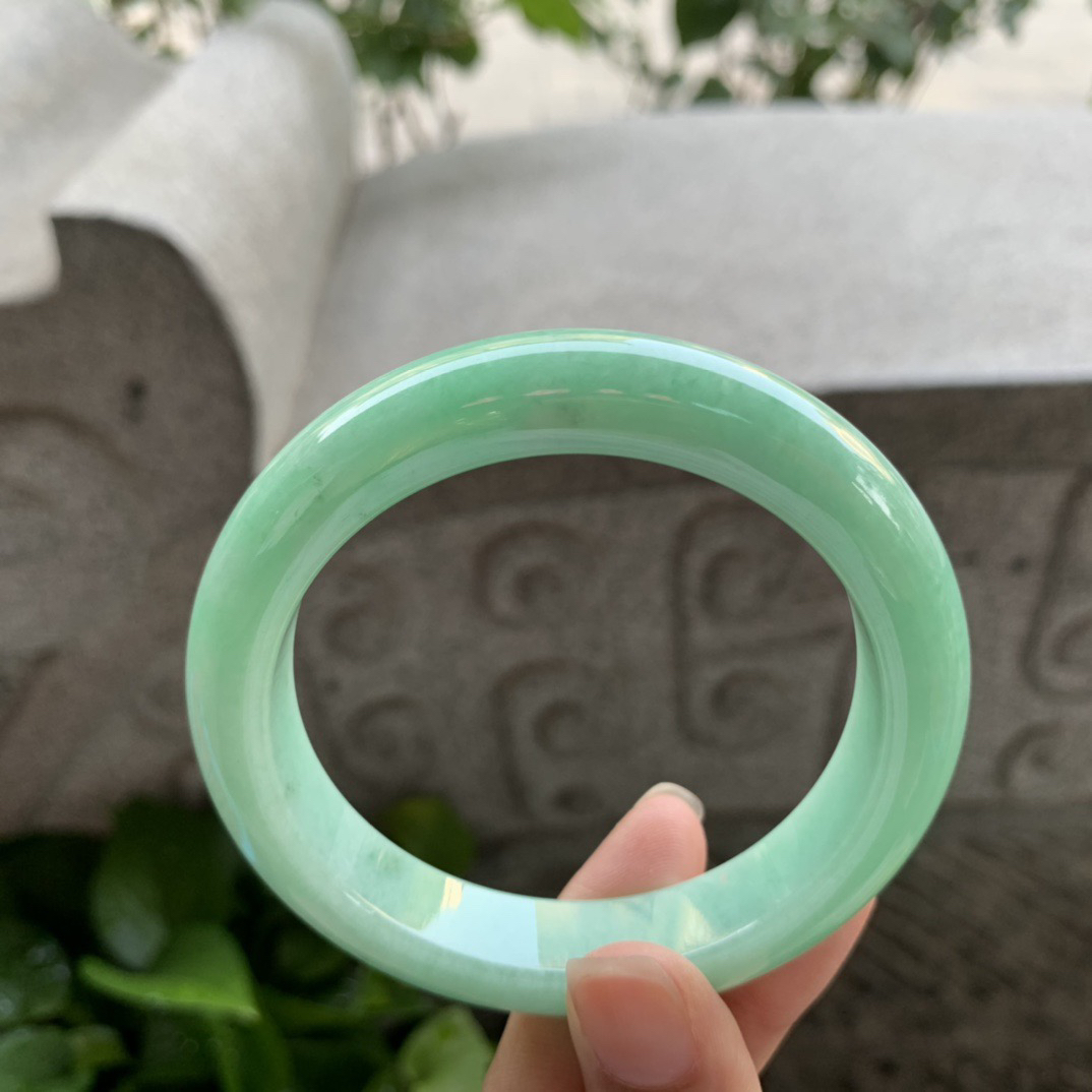 圈口 57.6-12.6-9.1【满绿正圈手镯】正圈57 58可戴