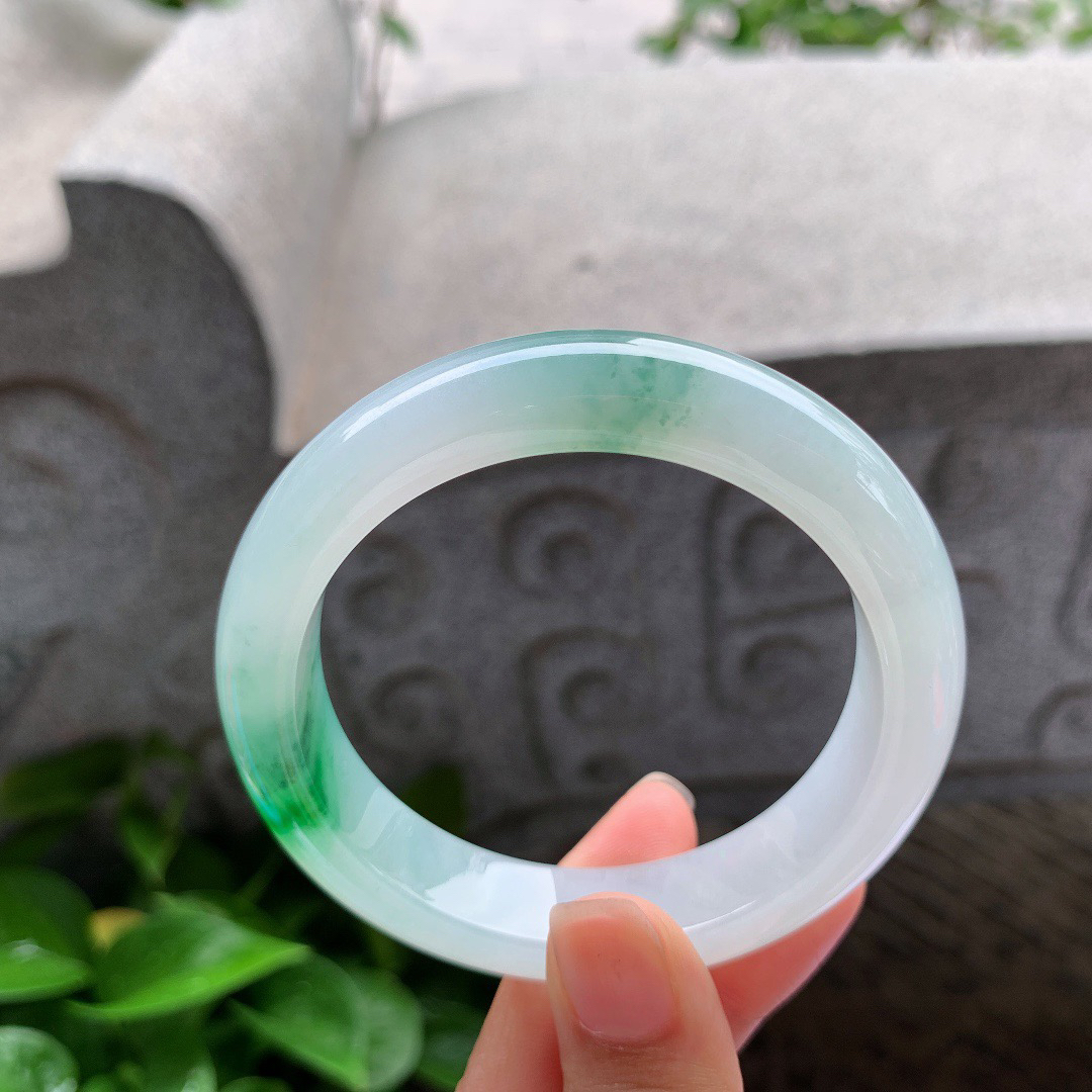 圈口 55.5-12.8-9.1【冰飘绿正圈手镯】正圈55 56可戴