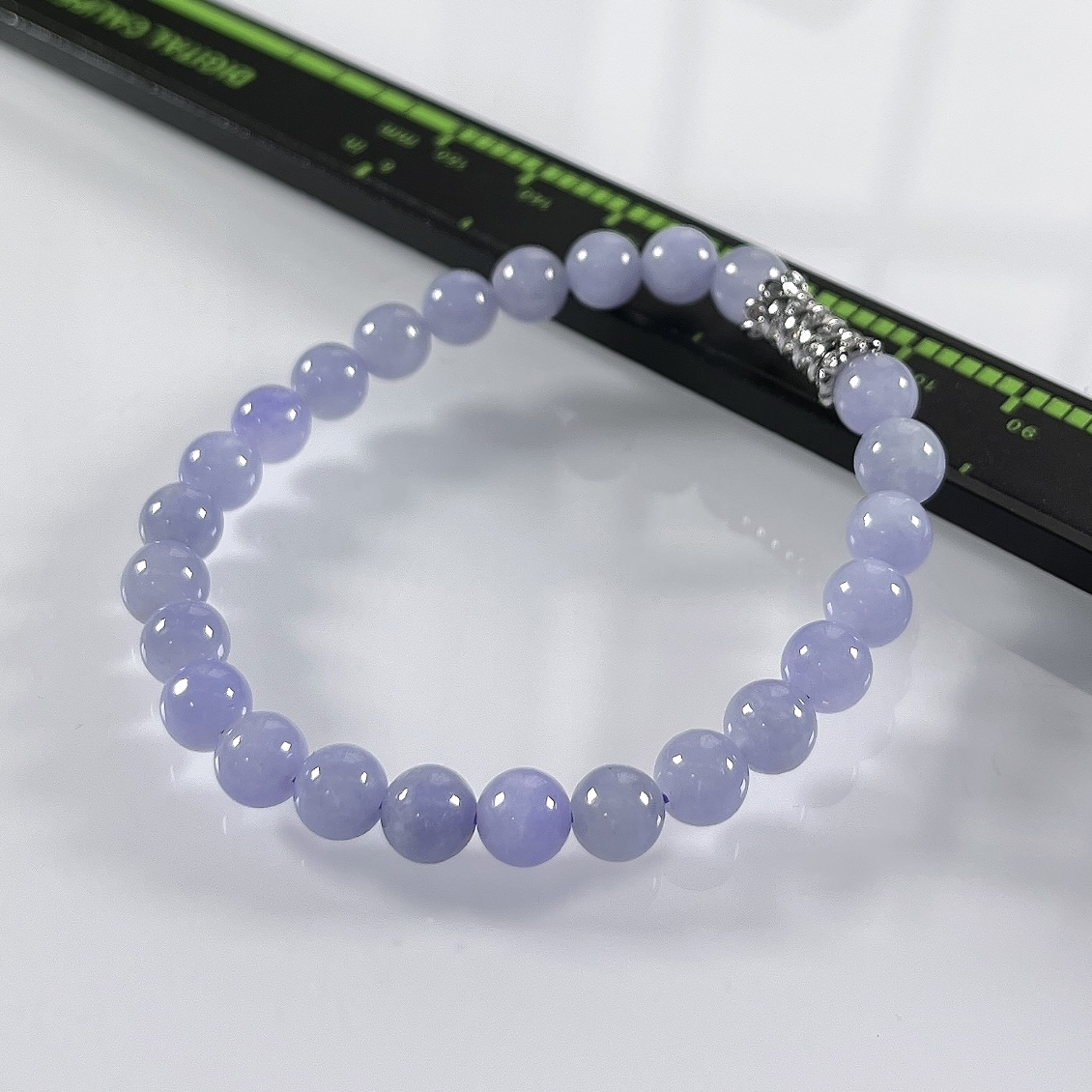缅甸天然翡翠A货，卡6.3冰润紫罗兰浓紫圆珠手串手链，尺寸：6.3mm/25颗，长度168mm，重量：12.83g