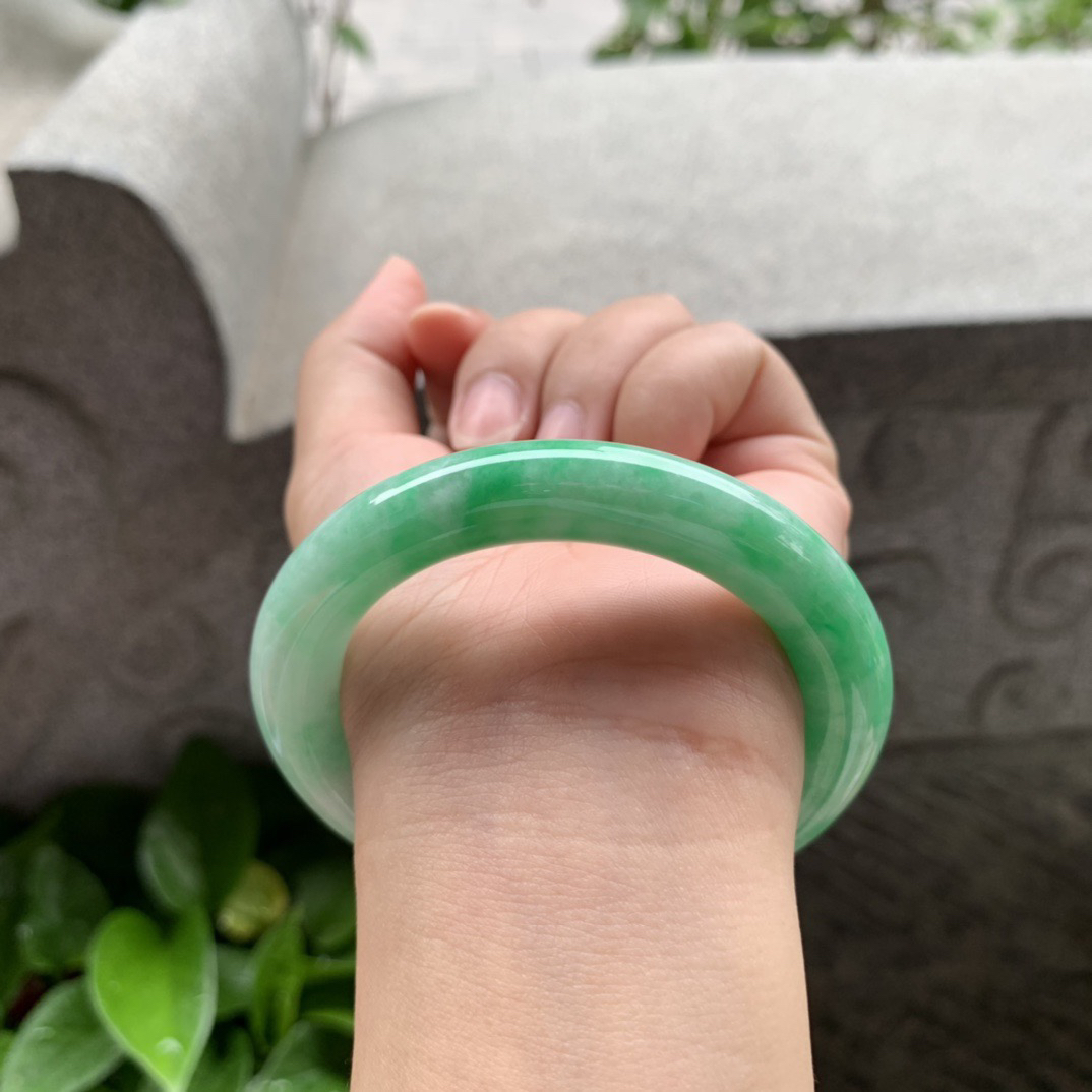 圈口54-10 【满绿圆条手镯】圆条54 55可戴