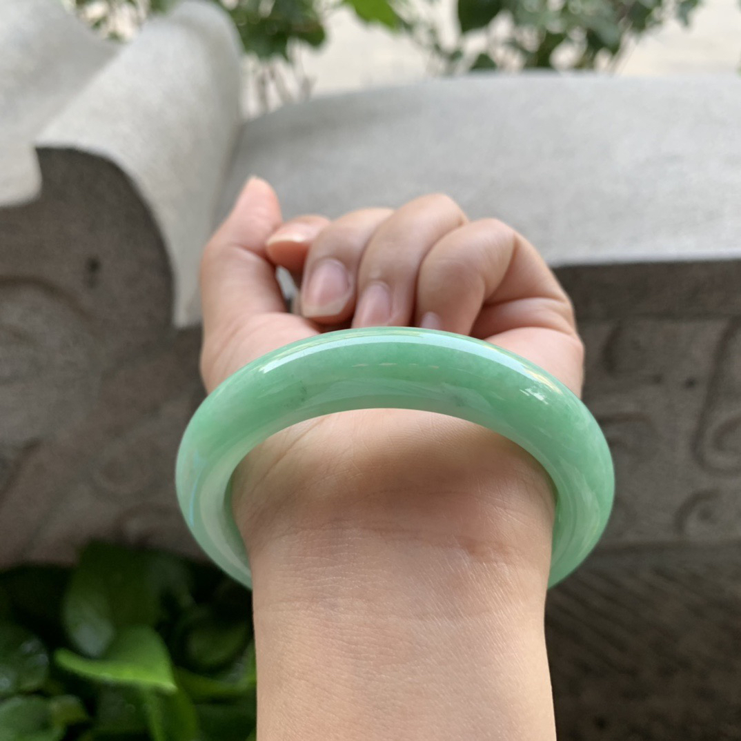 圈口 57.6-12.6-9.1【满绿正圈手镯】正圈57 58可戴