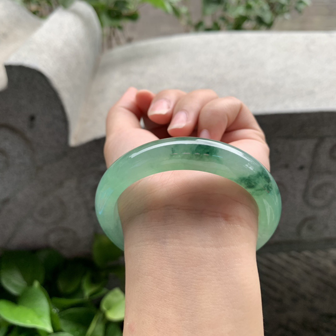 圈口 56-12.3-8.2【冰绿花正圈手镯】正圈56 57可戴