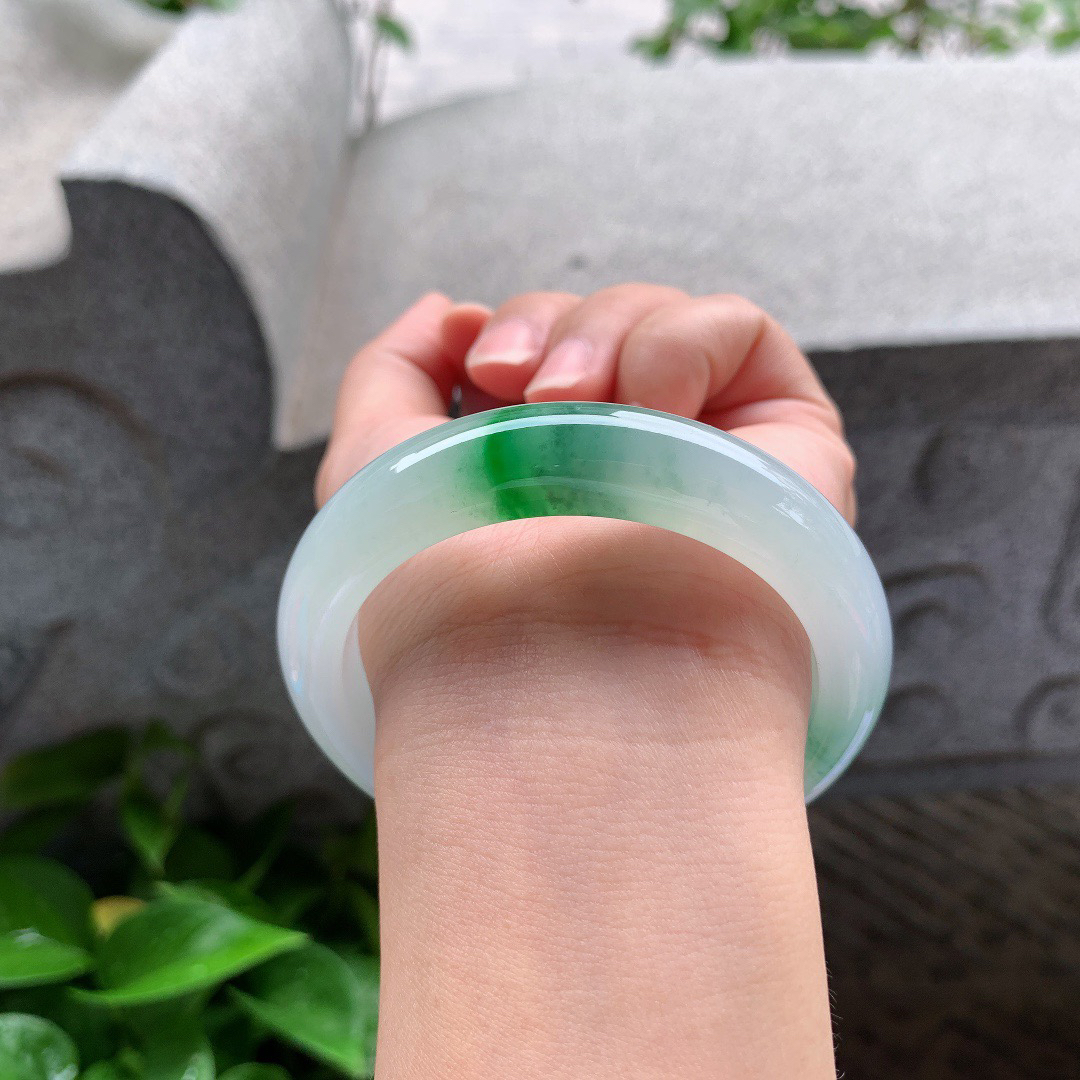 圈口 55.5-12.8-9.1【冰飘绿正圈手镯】正圈55 56可戴