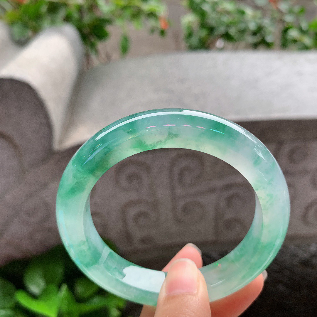 圈口 55.6-11.6-9.7【高冰飘绿花正圈手镯】正圈55 56可戴