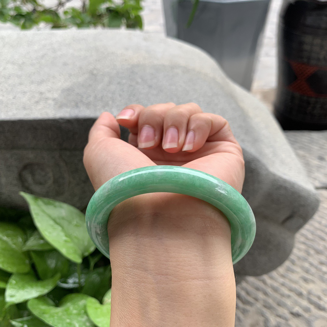 圈口56-11 【满绿圆条手镯】圆条56 57可戴