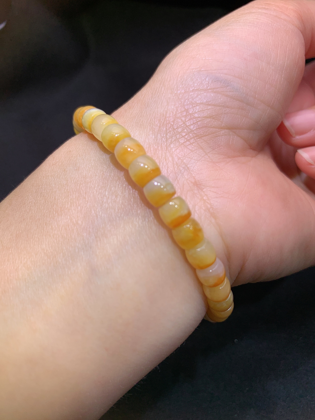 冰黄翡路路通手串，手链，冰润鲜艳，玉质细腻，种水足，Xm 尺寸4.6*5.6