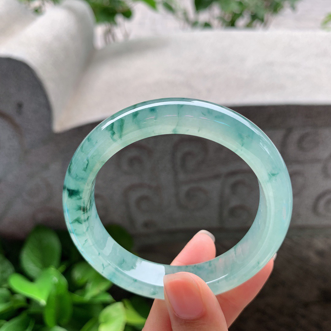 圈口54.8-12-8.7 【冰种飘花正圈手镯】正圈54 55可戴