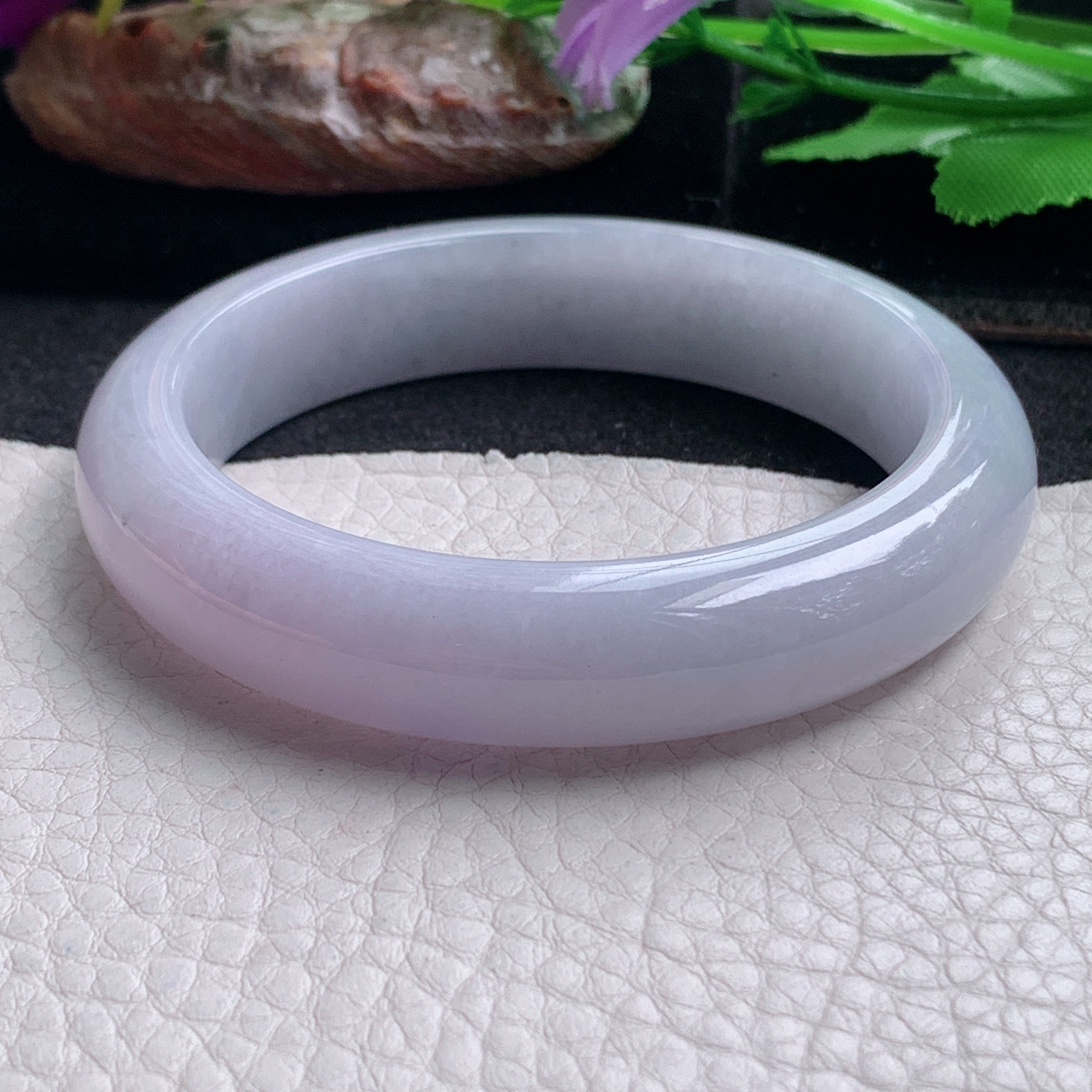 nr实拍53.5*12.5*8.3平安镯 天然缅甸翡翠a货手镯淡紫宽边正圈玉镯子