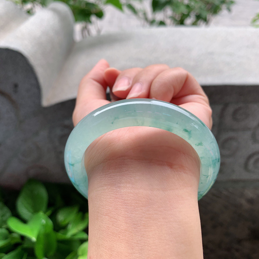 圈口54.8-12-8.7 【冰种飘花正圈手镯】正圈54 55可戴