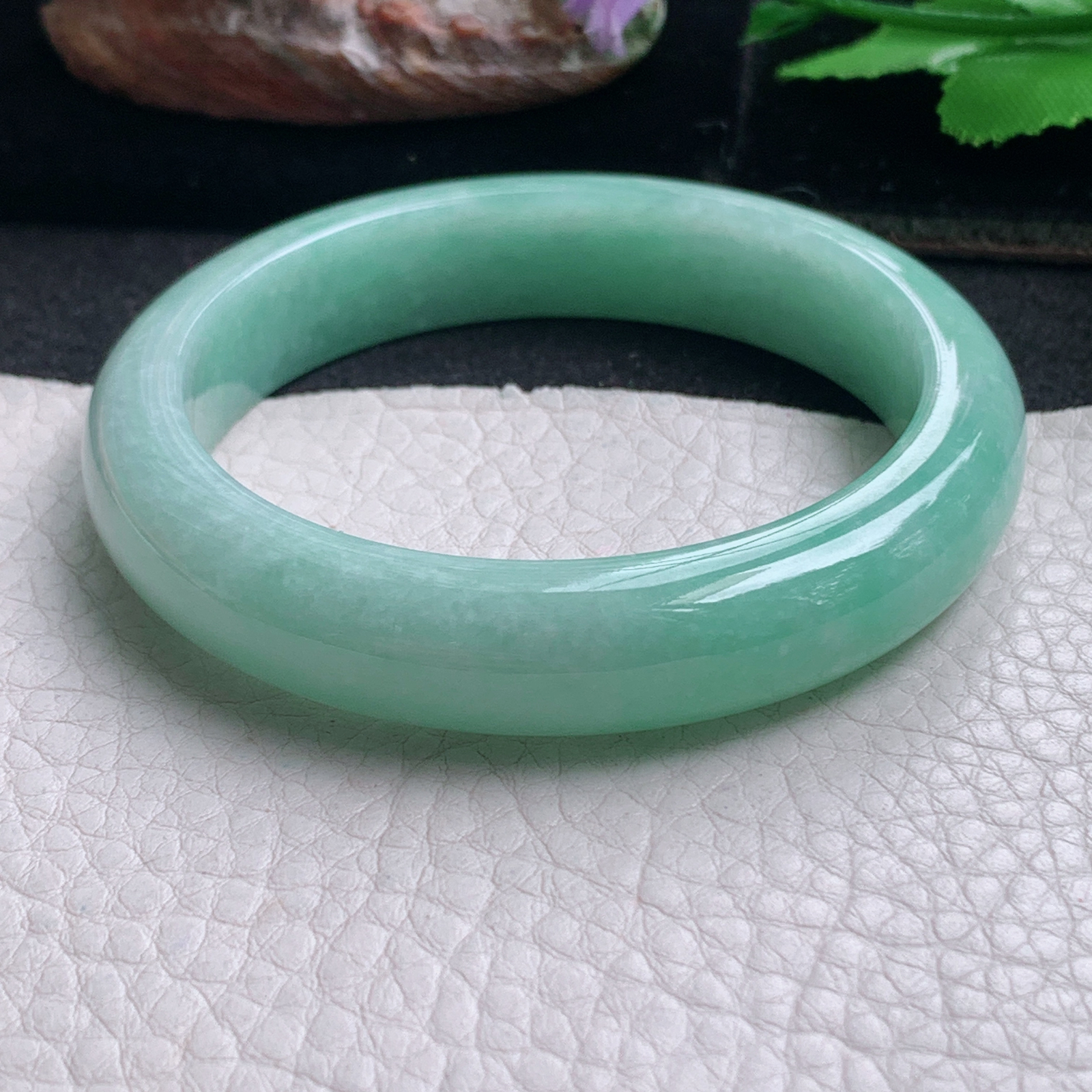 nr清新款54*12*8平安镯 天然缅甸翡翠a货手镯飘绿宽边正圈玉镯子