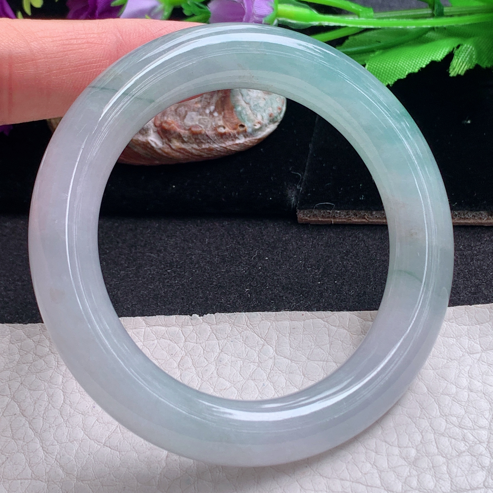 ll招财款56*11.5胖圆镯 天然缅甸翡翠a货手镯半山水圆条正圈玉镯子