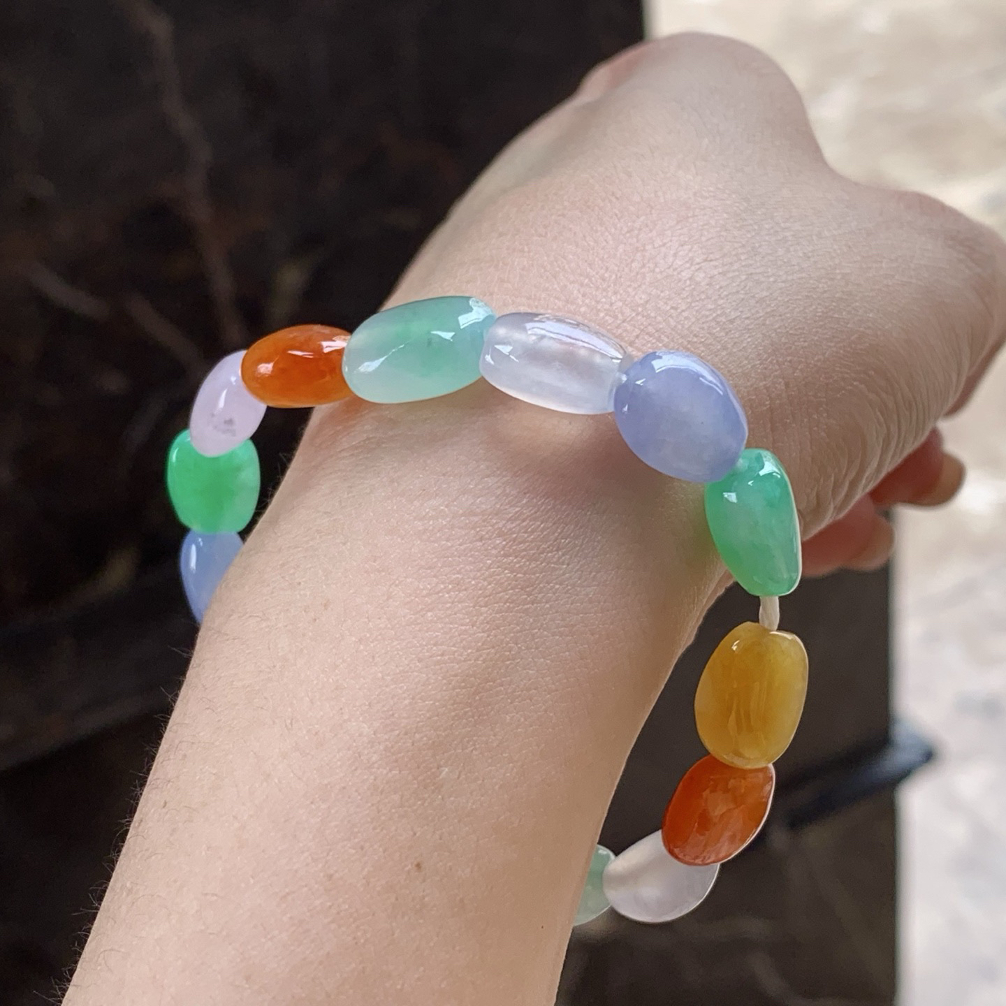 冰种彩色手串
颜色漂亮 种好水足