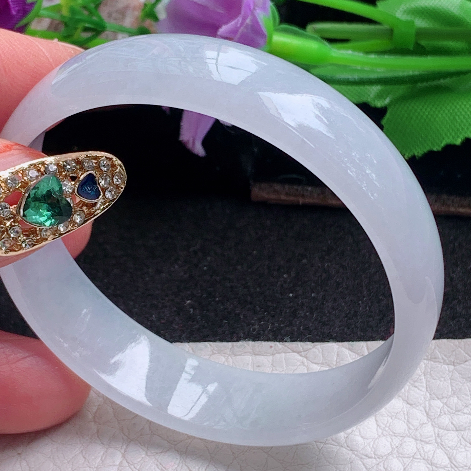 n小圈口50.5*13.9*4宽扁镯 特色天然缅甸翡翠a货手镯纯美宽边正圈玉镯子