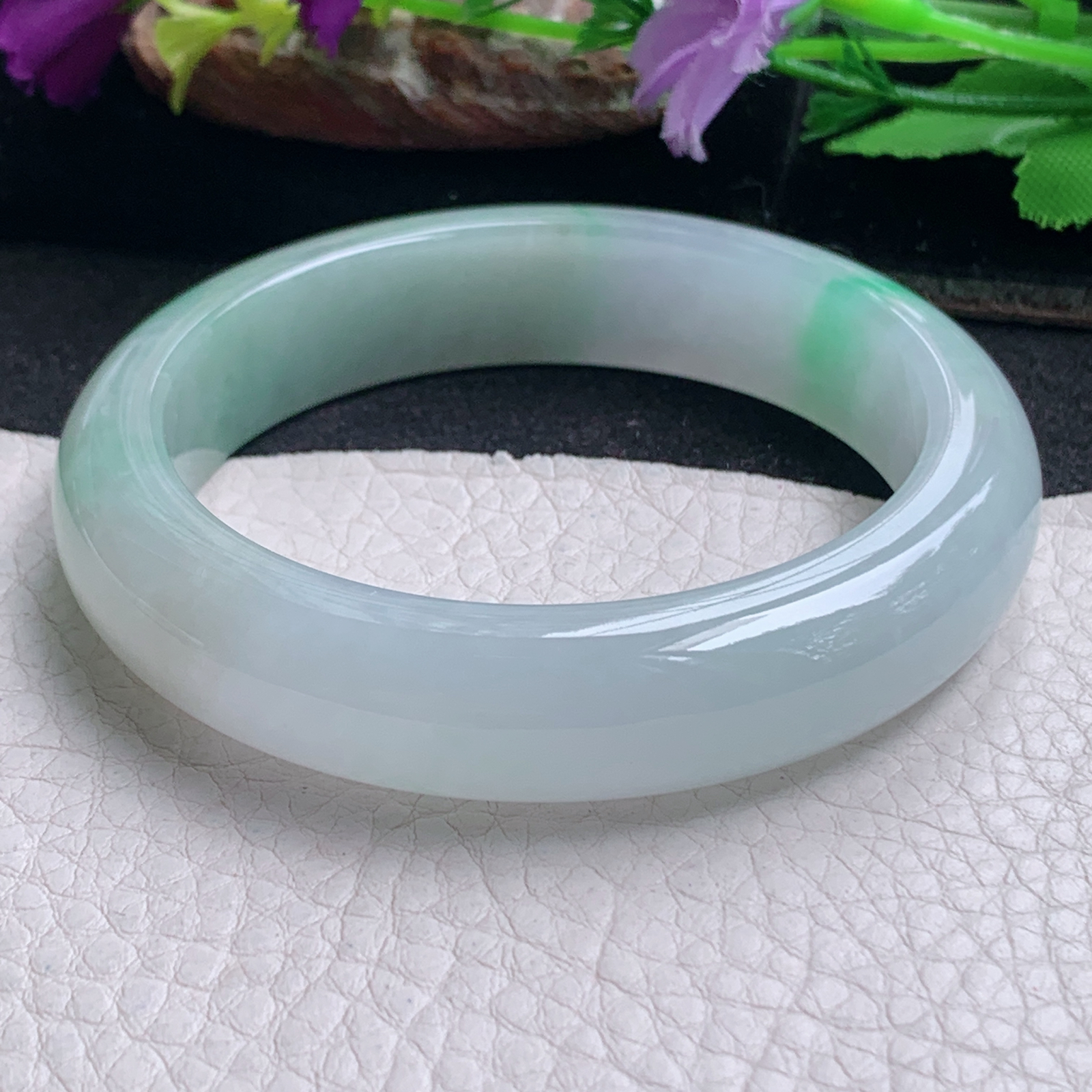 ll清爽款56.3*13.6*8.6平安镯 天然缅甸翡翠a货手镯飘绿正圈玉镯子