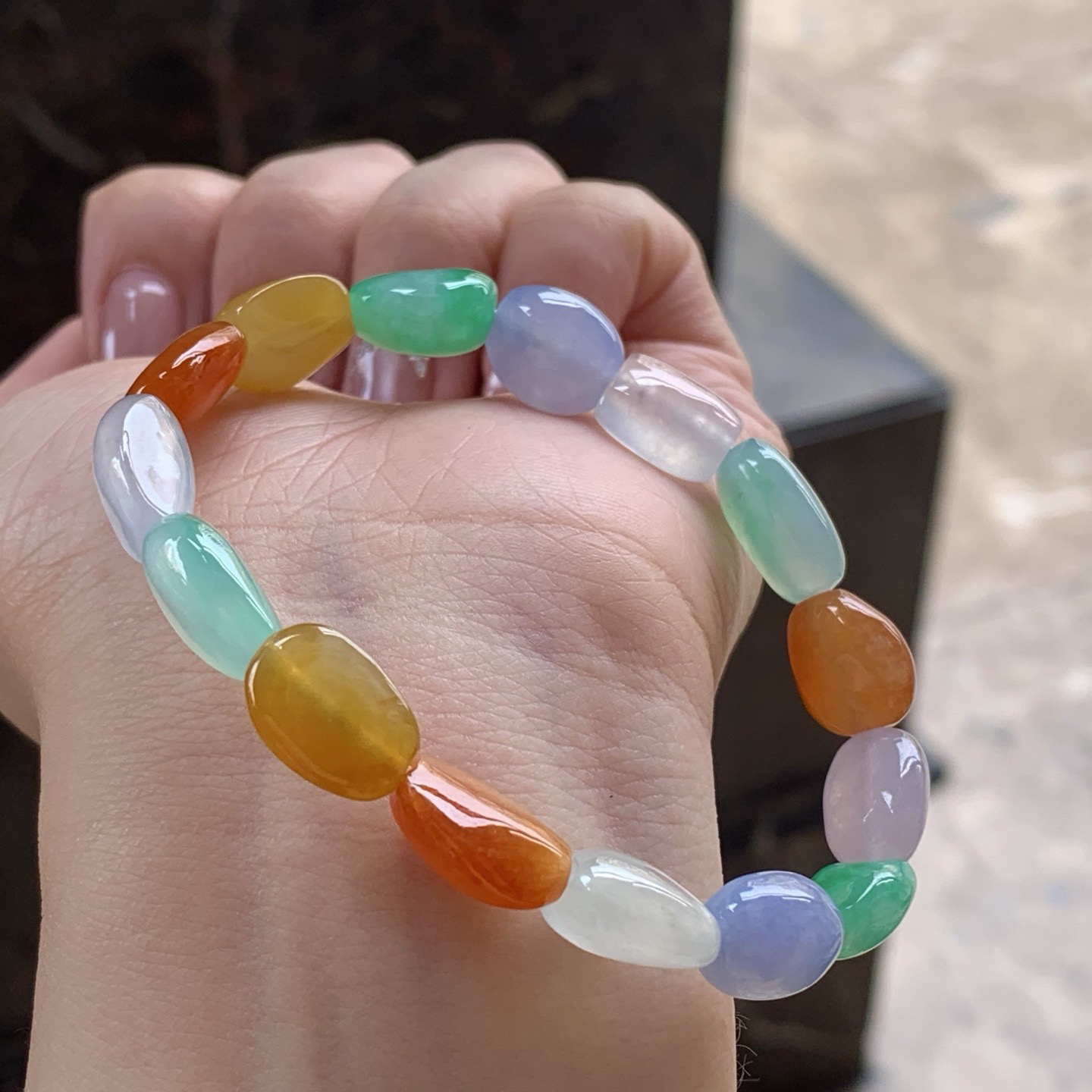 冰种彩色手串
颜色漂亮 种好水足