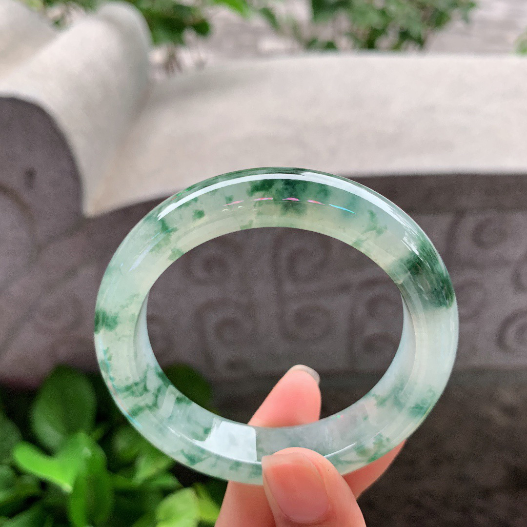 小圈口 52.2-13.1-8.9【冰种飘花正圈手镯】正圈52 53可戴