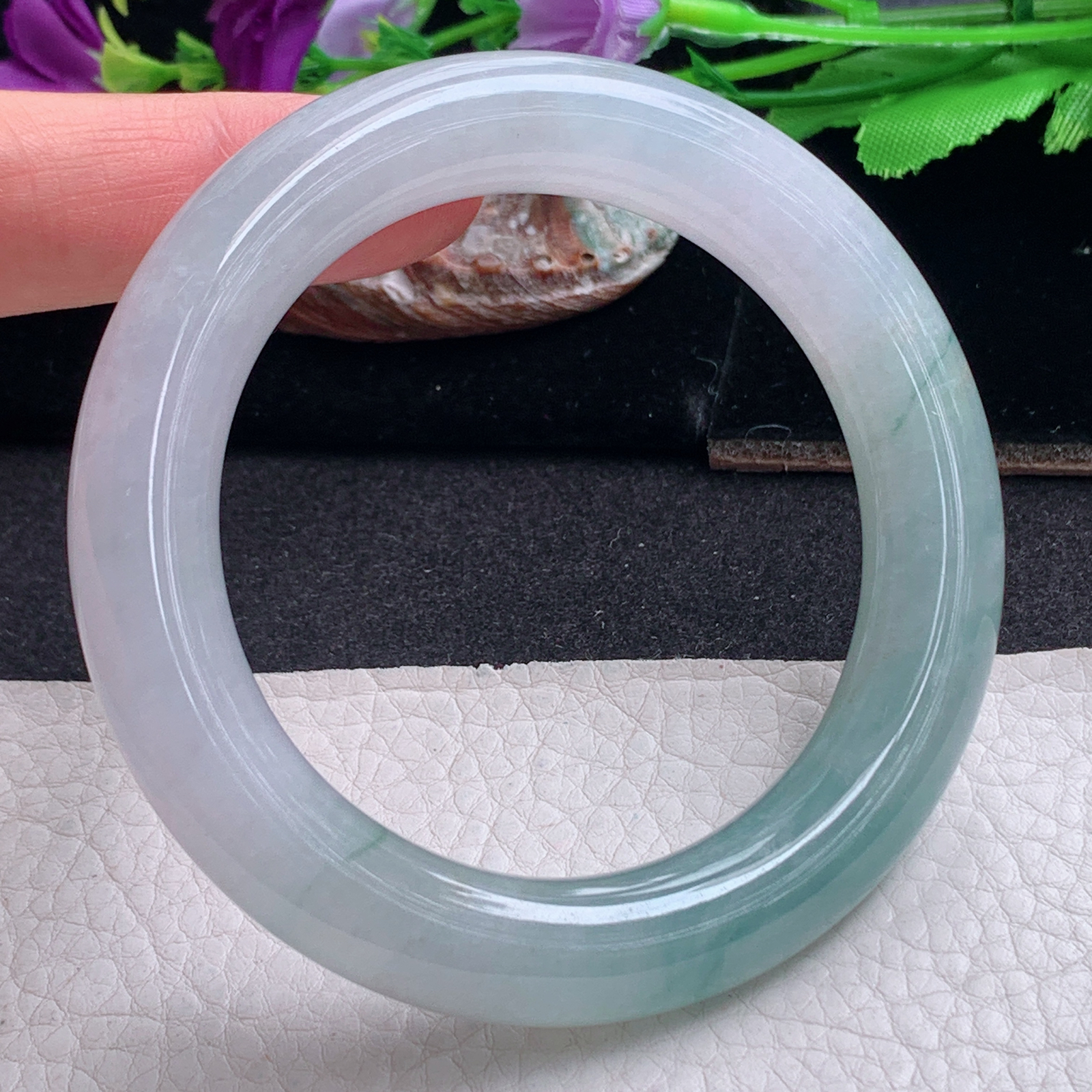 ll招财款56*11.5胖圆镯 天然缅甸翡翠a货手镯半山水圆条正圈玉镯子