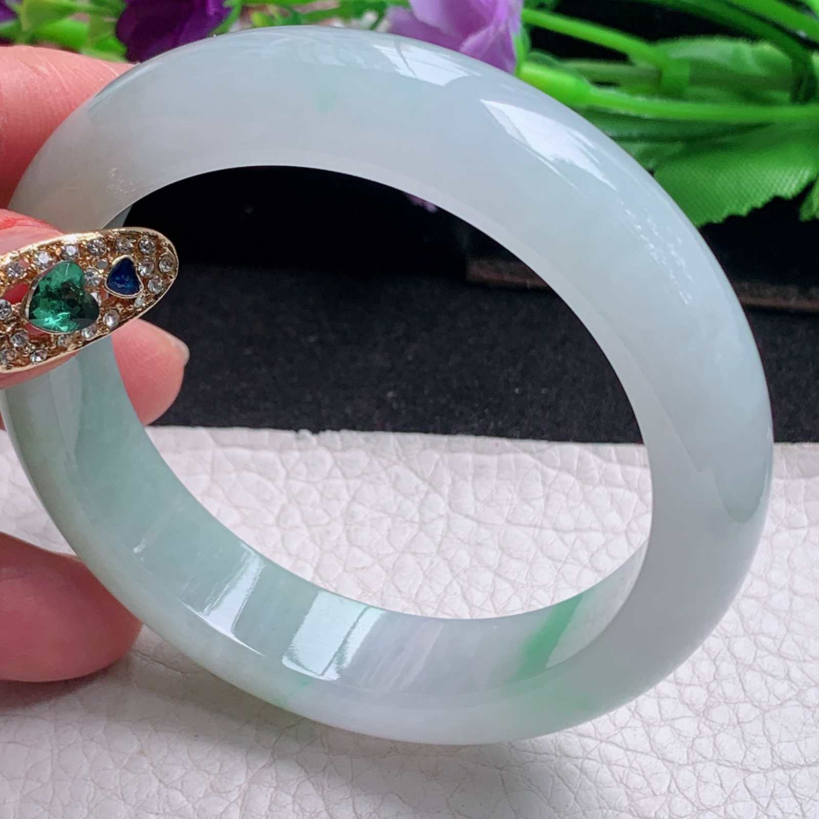 ll清爽款56.3*13.6*8.6平安镯 天然缅甸翡翠a货手镯飘绿正圈玉镯子