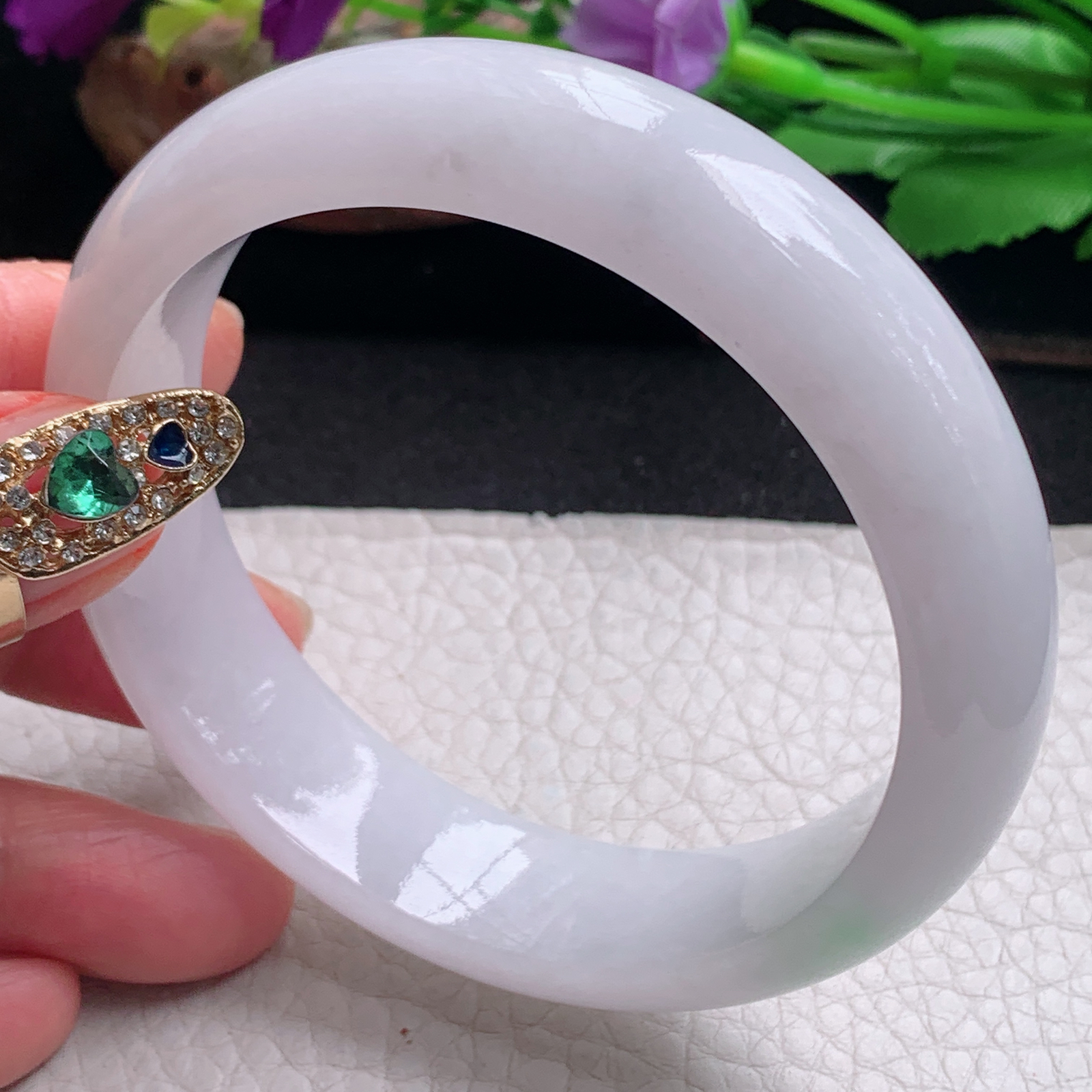 nr淡雅款59*14.8*8.3平安镯 天然缅甸翡翠a货手镯清新宽边正圈玉镯子