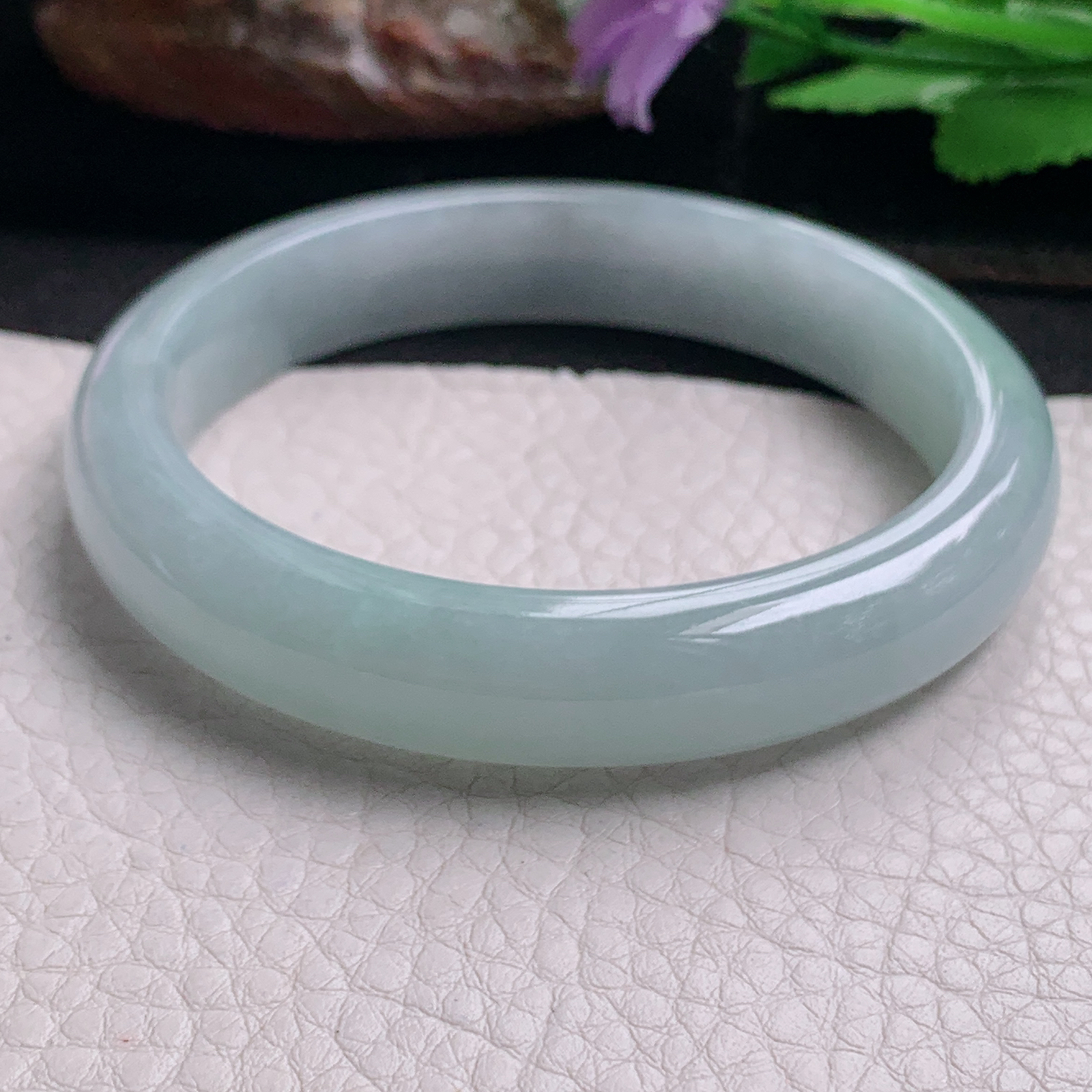 js实拍58*12*7.5平安镯 天然缅甸翡翠a货手镯清新宽边正圈玉镯子