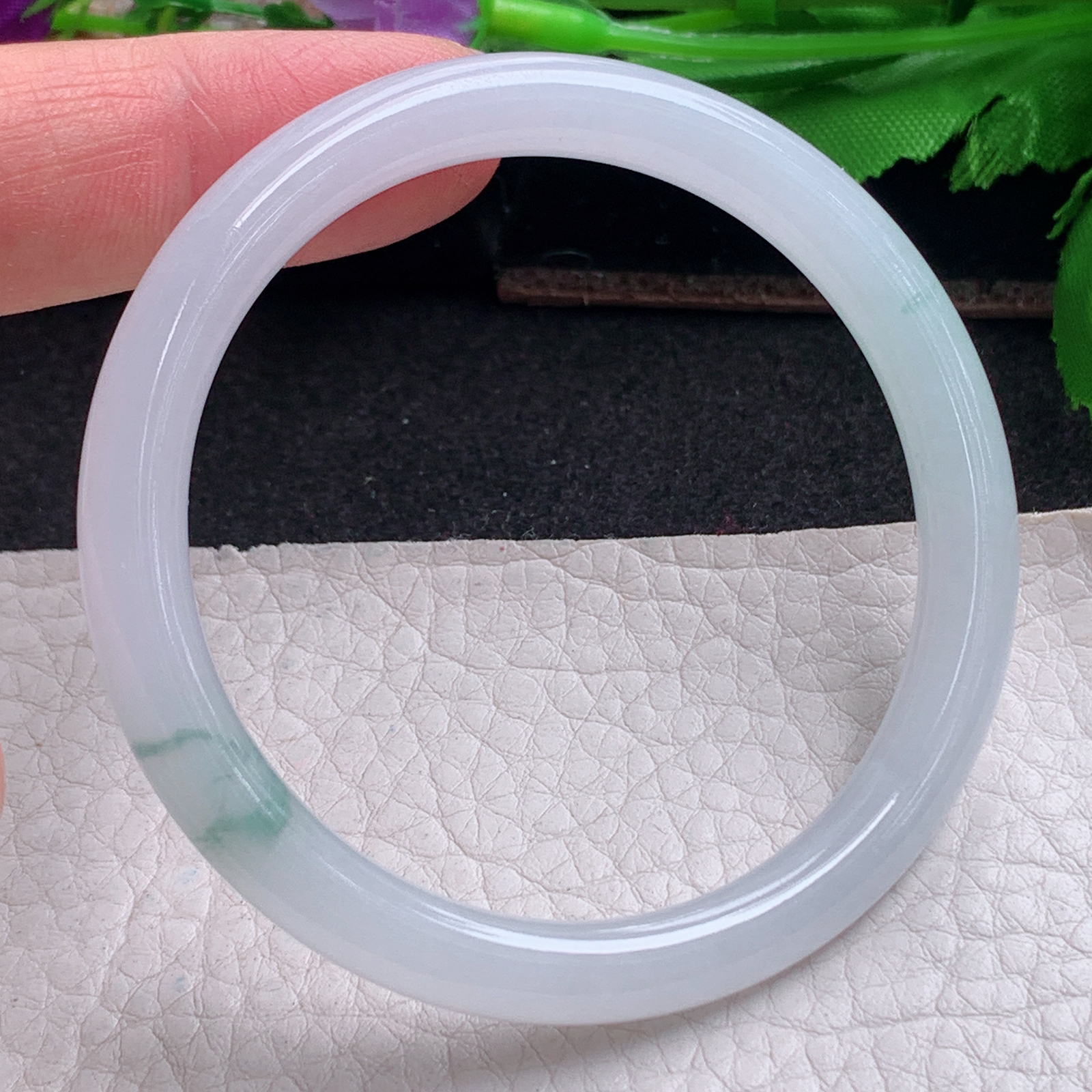 n小圈口51.3*6.5*6.8叮当镯 特色天然缅甸翡翠a货手镯飘花圆条美人镯